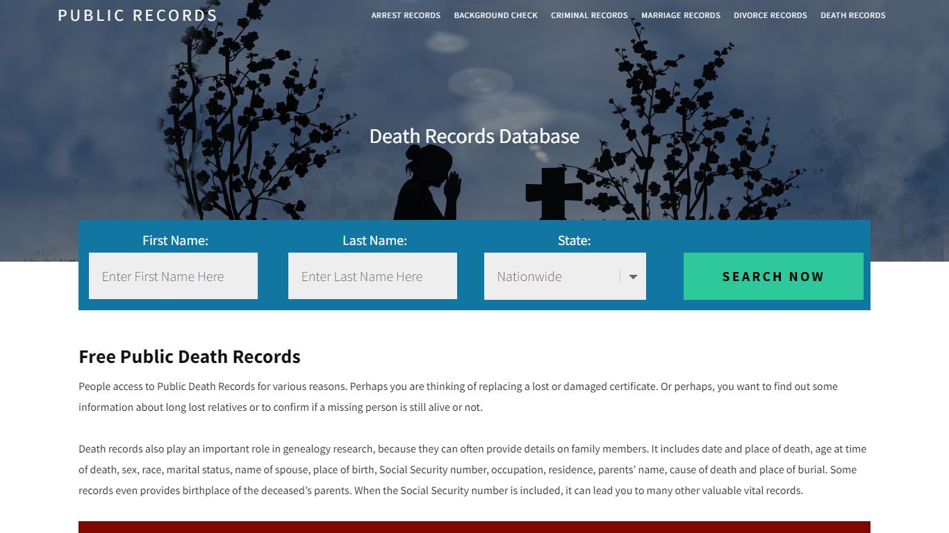 Free Public Death Records | Enter Name and Search. 14Days Free